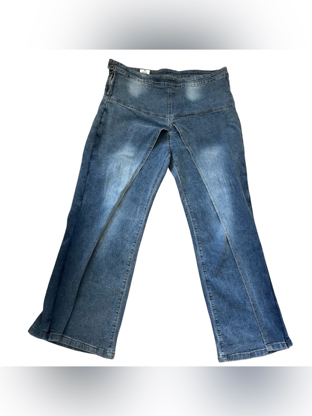 High-Rise Wide Leg Blue Jeans with Front Panel Detail - Picture 3 of 11